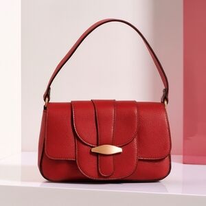 Time and Tru Elegant Red Faux Leather Shoulder Bag